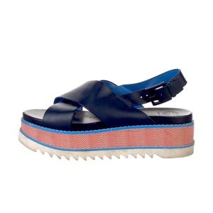 Tori Burch leather stacked sandals in navy size 9